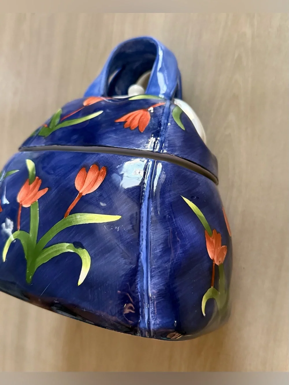 Vintage WCL Ceramic Pocketbook Cookie Jar - Hand Painted Floral